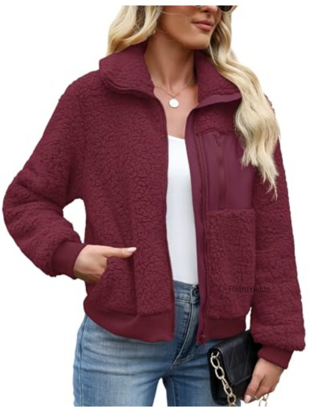Sherpa Fleece Jacket Lapel Fuzzy Faux Shearling Zip Warm Winter Coat